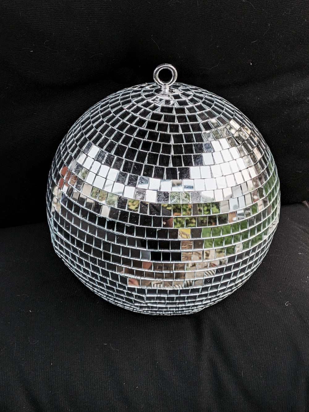 Vintage Silver Mirror Disco Ball with Hanging Ring. 8 1/2 "